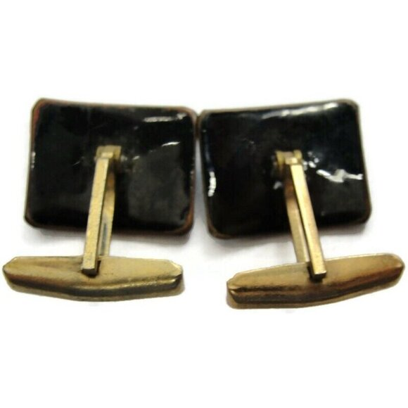 Blue Mosaic Enamel Copper Cufflinks Rectangle Shirt Accessories Wedding Vintage - Picture 10 of 14